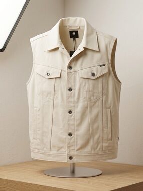 G-Star Raw Cream Denim Vest with Black Label